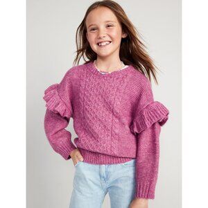 Old Navy Ruffle Crew Neck Pullover Cable Knit Sweater Artichoke Blossom Girls XL